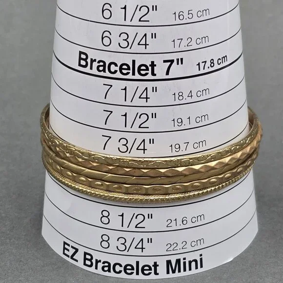 VTG Gold Tone Textured Bangle Bracelets 7" 50s Stackable Eclectic Lot Of 5 - Picture 3 of 4
